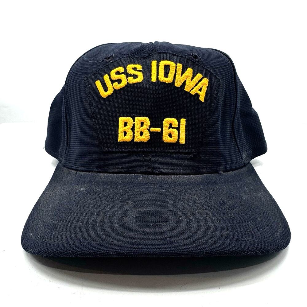 USS Iowa BB-61 Vintage Embroidered New Era Pro Model Baseball Cap Navy Blue